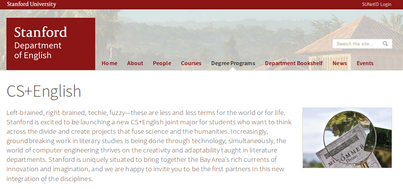 Screen capture of Stanford's Department of English website.